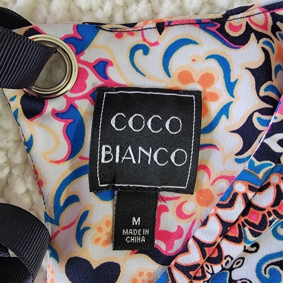 Coco Bianco Colorful Bell Sleeve Tie Back Pink Blue White Blouse Size M - Picture 9 of 14